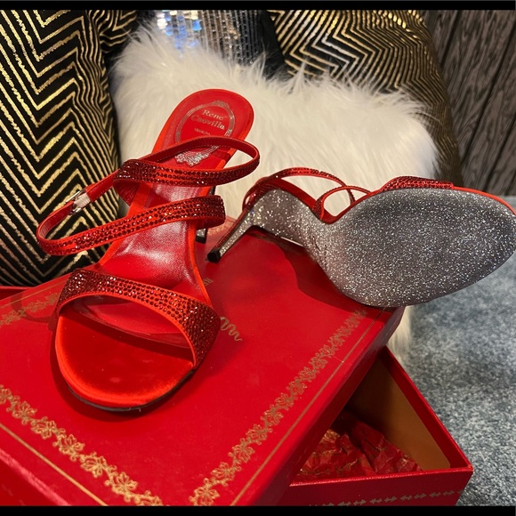 Rene Caovilla pumps, red lace/metallic.  Schwarzkopf crystal under. - Picture 4 of 6